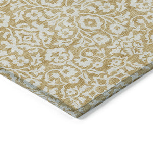 Homeroots 3' Beige And Ivory Damask Washable Indoor Outdoor Area Rug - Stylish, Durable, And Easy To Clean 5' X 8' Polyester 595146