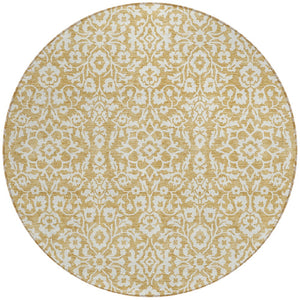 Homeroots 3' Beige And Ivory Damask Washable Indoor Outdoor Area Rug - Stylish, Durable, And Easy To Clean 8' Round Polyester 595147