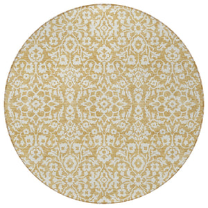 Homeroots 3' Beige And Ivory Damask Washable Indoor Outdoor Area Rug - Stylish, Durable, And Easy To Clean 8' Round Polyester 595147