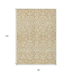 Homeroots 3' Beige And Ivory Damask Washable Indoor Outdoor Area Rug - Stylish, Durable, And Easy To Clean 8' X 10' Polyester 595148