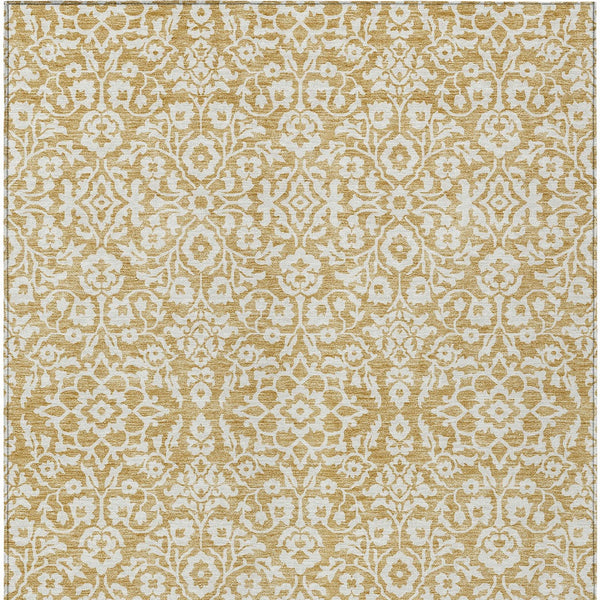 Homeroots 3' Beige And Ivory Damask Washable Indoor Outdoor Area Rug - Stylish, Durable, And Easy To Clean 9' X 12' Polyester 595149