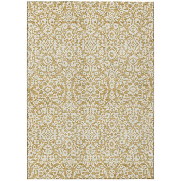 HomeRoots 9' Gold and Beige Damask Area Rug - Elegant, Washable Design for Indoor & Outdoor Spaces, Durable & Stylish 595149