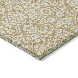 Homeroots 3' Beige And Ivory Damask Washable Indoor Outdoor Area Rug - Stylish, Durable, And Easy To Clean 9' X 12' Polyester 595149
