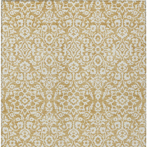 Homeroots 3' Beige And Ivory Damask Washable Indoor Outdoor Area Rug - Stylish, Durable, And Easy To Clean 10' X 14' Polyester 595150