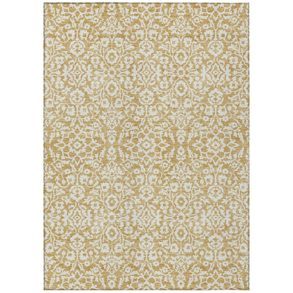HomeRoots 5' Gold and Beige Damask Area Rug - Timeless Elegance for Indoor and Outdoor Spaces, Machine Washable 10' X 14' 595150