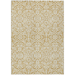 HomeRoots 5' Gold and Beige Damask Area Rug - Timeless Elegance for Indoor and Outdoor Spaces, Machine Washable 10' X 14' 595150