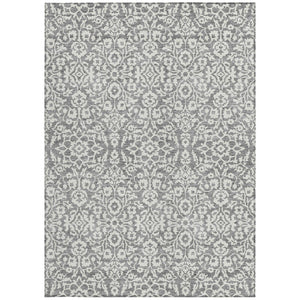 Homeroots 3' Beige And Ivory Damask Washable Indoor Outdoor Area Rug - Stylish, Durable, And Easy To Clean 5' X 8' Polyester 595152