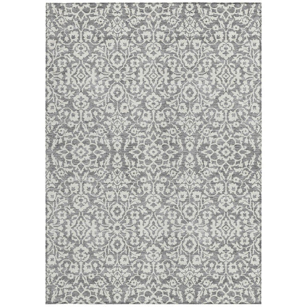 Homeroots 3' Beige And Ivory Damask Washable Indoor Outdoor Area Rug - Stylish, Durable, And Easy To Clean 5' X 8' Polyester 595152