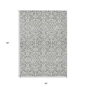 Homeroots 3' Beige And Ivory Damask Washable Indoor Outdoor Area Rug - Stylish, Durable, And Easy To Clean 5' X 8' Polyester 595152