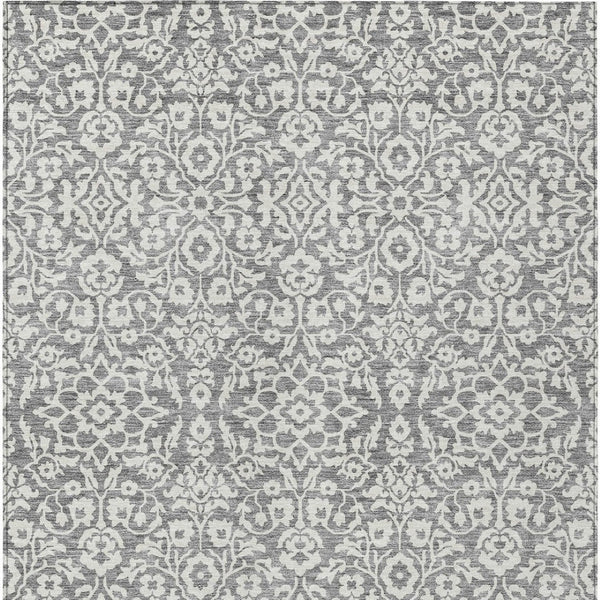 Homeroots 3' Beige And Ivory Damask Washable Indoor Outdoor Area Rug - Stylish, Durable, And Easy To Clean 5' X 8' Polyester 595152