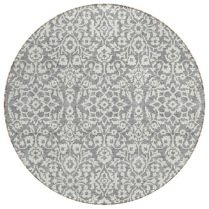 HomeRoots 5' Gray and Ivory Damask Area Rug - Stylish, Washable, Durable Design for Indoor and Outdoor Spaces 8' Round 595153