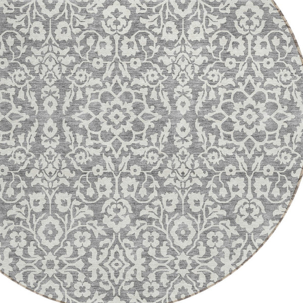 Homeroots 3' Beige And Ivory Damask Washable Indoor Outdoor Area Rug - Stylish, Durable, And Easy To Clean 8' Round Polyester 595153