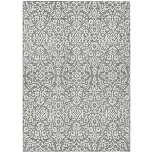 HomeRoots 5' Gray and Ivory Damask Area Rug - Stylish, Washable, Durable Design for Indoor and Outdoor Spaces 8' X 10' 595154