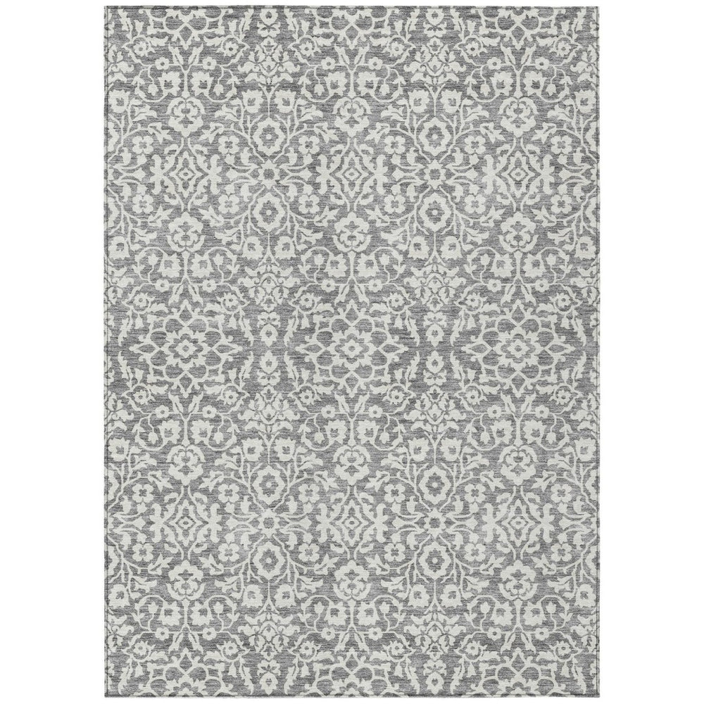 HomeRoots 9' Gray and Ivory Damask Area Rug – Durable Washable Design for Indoor/Outdoor Spaces, Stylish & Versatile 595155