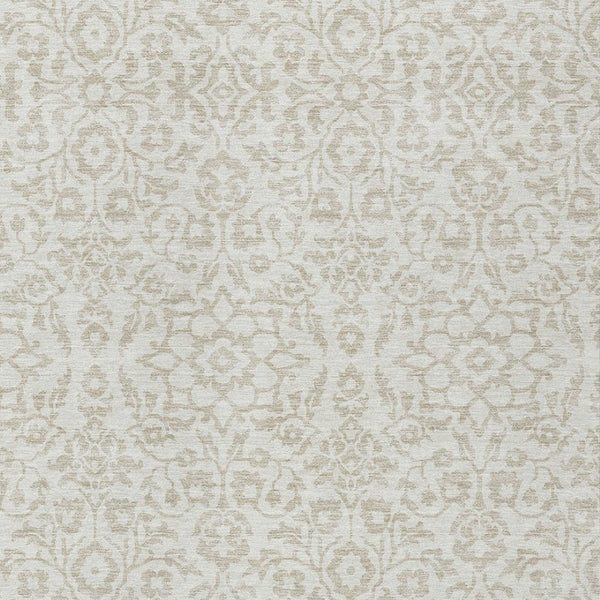 Homeroots 3' Beige And Ivory Damask Washable Indoor Outdoor Area Rug - Stylish, Durable, And Easy To Clean 5' X 8' Polyester 595158