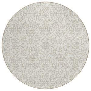 HomeRoots 5' Ivory and Beige Damask Area Rug – Stylish, Washable, Durable for Indoor and Outdoor Spaces 8' Round 595159