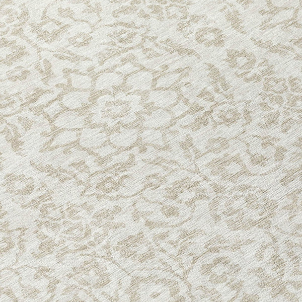 Homeroots 3' Beige And Ivory Damask Washable Indoor Outdoor Area Rug - Stylish, Durable, And Easy To Clean 8' Round Polyester 595159