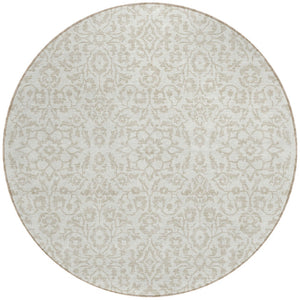 Homeroots 3' Beige And Ivory Damask Washable Indoor Outdoor Area Rug - Stylish, Durable, And Easy To Clean 8' Round Polyester 595159