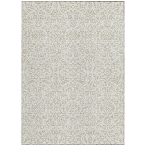 Homeroots 3' Beige And Ivory Damask Washable Indoor Outdoor Area Rug - Stylish, Durable, And Easy To Clean 8' X 10' Polyester 595160