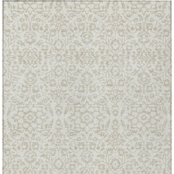 Homeroots 3' Beige And Ivory Damask Washable Indoor Outdoor Area Rug - Stylish, Durable, And Easy To Clean 8' X 10' Polyester 595160