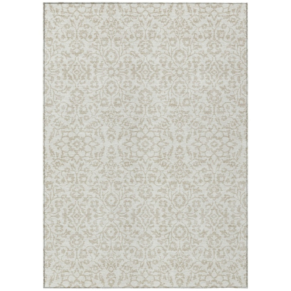 HomeRoots 9' X 12' Ivory and Beige Damask Area Rug - Durable, Washable, Indoor/Outdoor Elegance for Any Space 595161