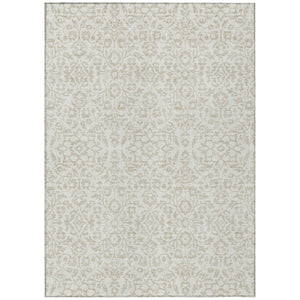 HomeRoots 9' X 12' Ivory and Beige Damask Area Rug - Durable, Washable, Indoor/Outdoor Elegance for Any Space 595161