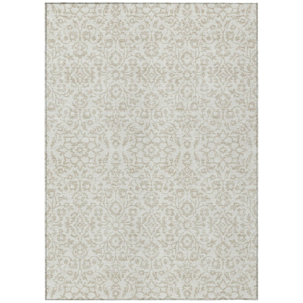 HomeRoots 9' X 12' Ivory and Beige Damask Area Rug - Durable, Washable, Indoor/Outdoor Elegance for Any Space 595161