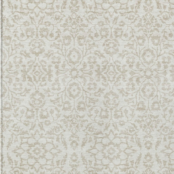 Homeroots 3' Beige And Ivory Damask Washable Indoor Outdoor Area Rug - Stylish, Durable, And Easy To Clean 9' X 12' Polyester 595161
