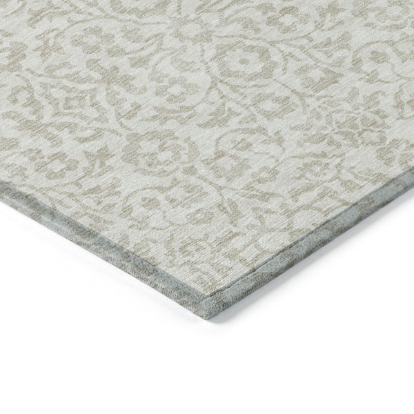 Homeroots 3' Beige And Ivory Damask Washable Indoor Outdoor Area Rug - Stylish, Durable, And Easy To Clean 10' X 14' Polyester 595162