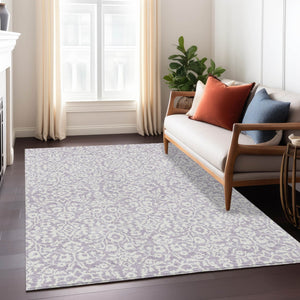Homeroots 3' Beige And Ivory Damask Washable Indoor Outdoor Area Rug - Stylish, Durable, And Easy To Clean 3' X 5' Polyester 595163