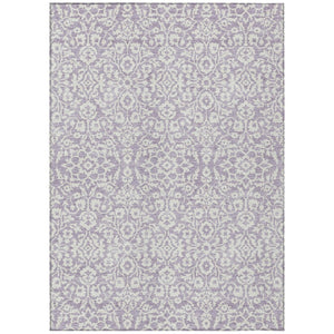 HomeRoots 5' Elegant Lavender and Ivory Damask Area Rug - Durable, Washable Design for Indoor and Outdoor Use 5' X 8' 595164