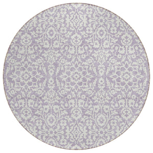 HomeRoots 5' Elegant Lavender and Ivory Damask Area Rug - Durable, Washable Design for Indoor and Outdoor Use 8' Round 595165
