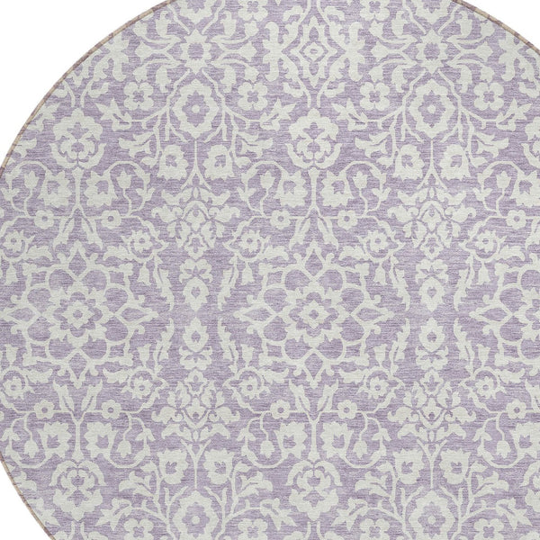 Homeroots 3' Beige And Ivory Damask Washable Indoor Outdoor Area Rug - Stylish, Durable, And Easy To Clean 8' Round Polyester 595165