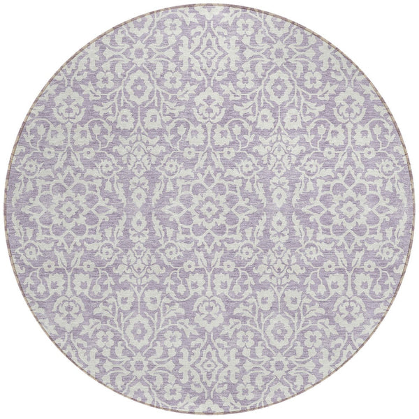 Homeroots 3' Beige And Ivory Damask Washable Indoor Outdoor Area Rug - Stylish, Durable, And Easy To Clean 8' Round Polyester 595165