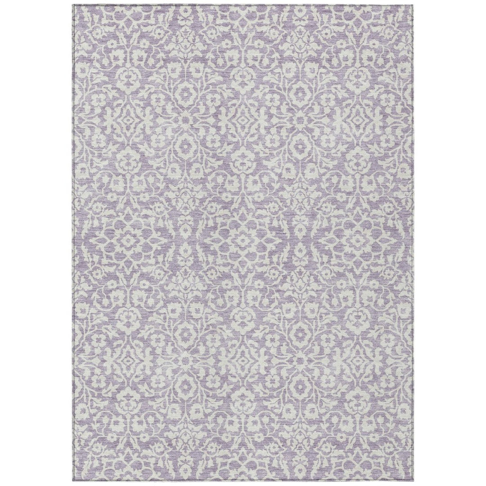 HomeRoots 9' X 12' Elegant Lavender and Ivory Damask Area Rug – Washable, Durable for Indoor & Outdoor Use 595167