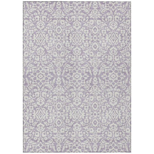HomeRoots 5' Elegant Lavender and Ivory Damask Area Rug - Durable, Washable Design for Indoor and Outdoor Use 10' X 14' 595168