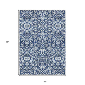 Homeroots 3' Beige And Ivory Damask Washable Indoor Outdoor Area Rug - Stylish, Durable, And Easy To Clean 3' X 5' Polyester 595169