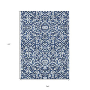 Homeroots 3' Beige And Ivory Damask Washable Indoor Outdoor Area Rug - Stylish, Durable, And Easy To Clean 8' X 10' Polyester 595172