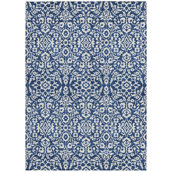 Homeroots 3' Beige And Ivory Damask Washable Indoor Outdoor Area Rug - Stylish, Durable, And Easy To Clean 8' X 10' Polyester 595172