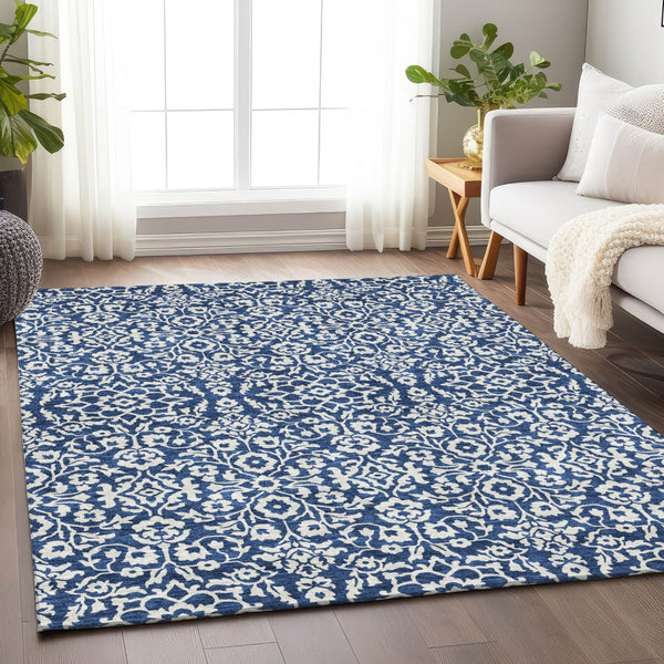 Homeroots 3' Beige And Ivory Damask Washable Indoor Outdoor Area Rug - Stylish, Durable, And Easy To Clean 8' X 10' Polyester 595172