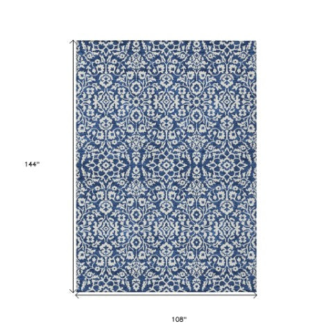 Homeroots 3' Beige And Ivory Damask Washable Indoor Outdoor Area Rug - Stylish, Durable, And Easy To Clean 9' X 12' Polyester 595173