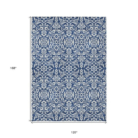 Homeroots 3' Beige And Ivory Damask Washable Indoor Outdoor Area Rug - Stylish, Durable, And Easy To Clean 10' X 14' Polyester 595174