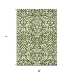 Homeroots 3' Beige And Ivory Damask Washable Indoor Outdoor Area Rug - Stylish, Durable, And Easy To Clean 5' X 8' Polyester 595176