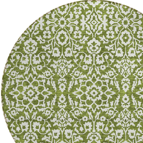 Homeroots 3' Beige And Ivory Damask Washable Indoor Outdoor Area Rug - Stylish, Durable, And Easy To Clean 8' Round Polyester 595177
