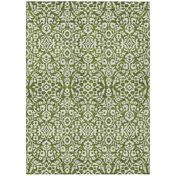 HomeRoots 5' Olive Green and Ivory Damask Area Rug - Stylish, Durable, Washable for Indoor and Outdoor Spaces 8' X 10' 595178