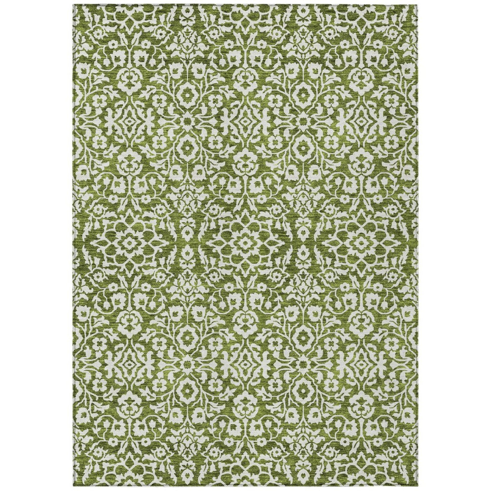 HomeRoots 9' X 12' Olive Green Damask Area Rug - Washable, Durable, Stylish for Indoor & Outdoor Spaces! 595179