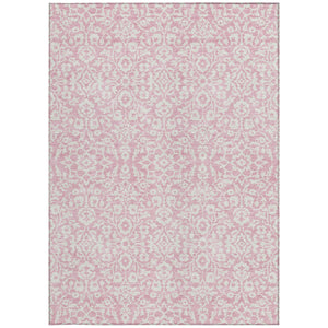 Homeroots 3' Beige And Ivory Damask Washable Indoor Outdoor Area Rug - Stylish, Durable, And Easy To Clean 3' X 5' Polyester 595181