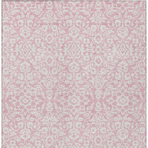 Homeroots 3' Beige And Ivory Damask Washable Indoor Outdoor Area Rug - Stylish, Durable, And Easy To Clean 5' X 8' Polyester 595182