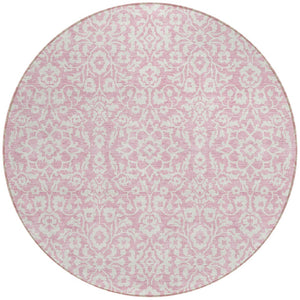 Homeroots 3' Beige And Ivory Damask Washable Indoor Outdoor Area Rug - Stylish, Durable, And Easy To Clean 8' Round Polyester 595183