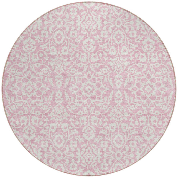 Homeroots 3' Beige And Ivory Damask Washable Indoor Outdoor Area Rug - Stylish, Durable, And Easy To Clean 8' Round Polyester 595183